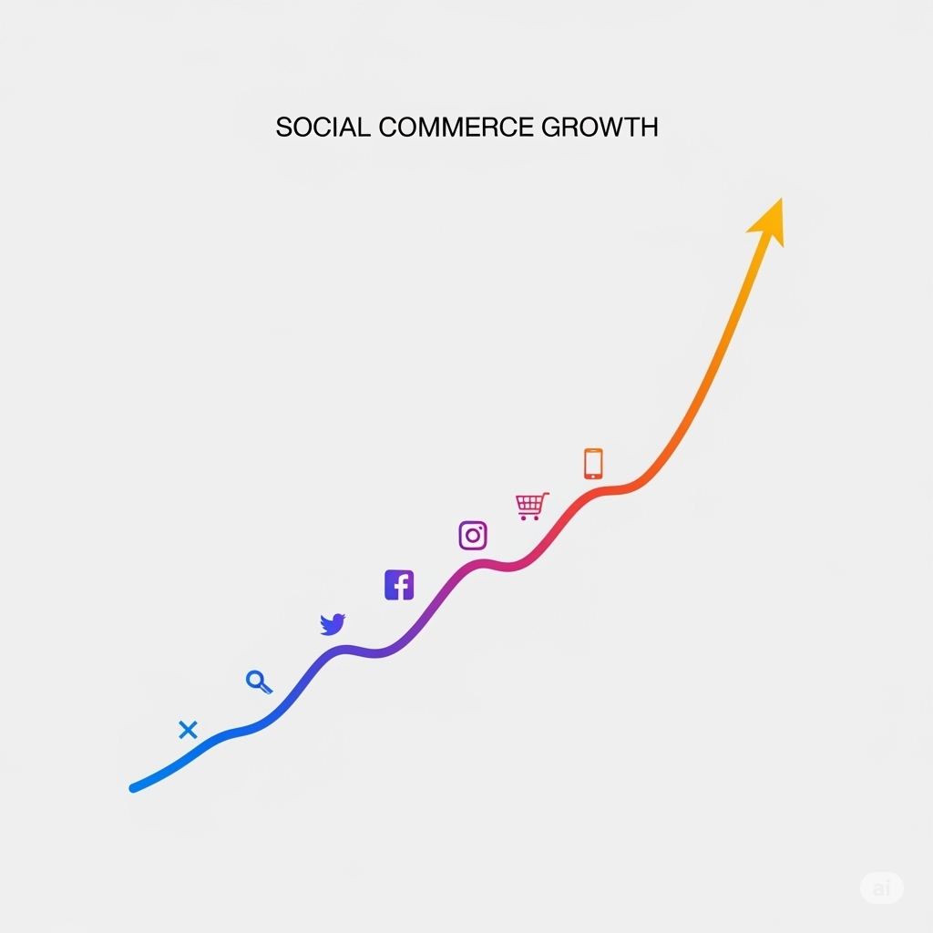 Gráfico simples mostrando crescimento do social commerce ao longo dos anos